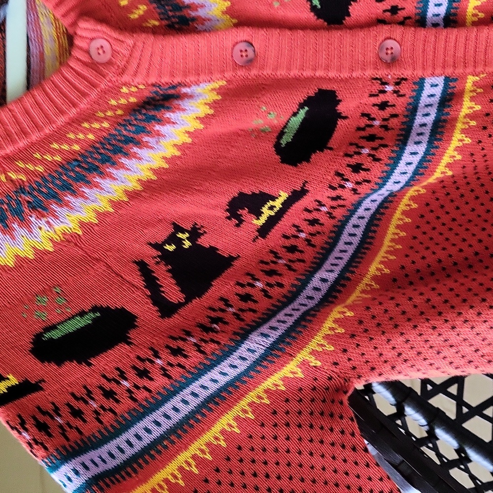 NWT 🐈‍⬛ Witchy cat fair isle cardigan - halloween orange - Picture 5 of 12